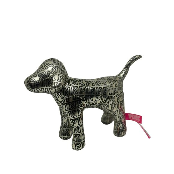 Victoria’s Secret PINK Silver & Black Logo Dog Plush Collectible 6"x8" Decor - Picture 1 of 5